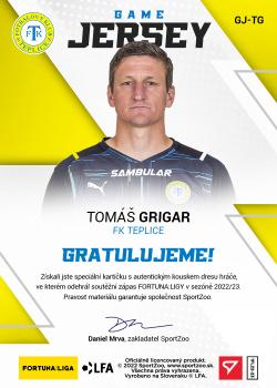 2022-23 SportZoo Fortuna:Liga - Game Jersey #GJ-TG Tomas Grigar Back