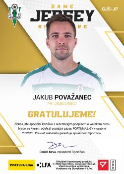 2022-23 SportZoo Fortuna:Liga - Game Jersey Auto #GJS-JP Jakub Povazanec Back