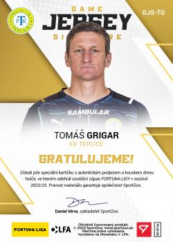2022-23 SportZoo Fortuna:Liga - Game Jersey Auto #GJS-TG Tomas Grigar Back