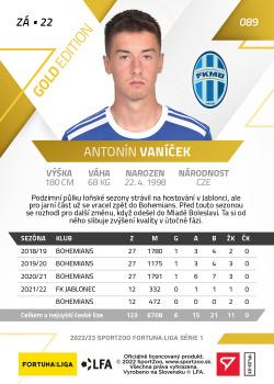 2022-23 SportZoo Fortuna:Liga - Limited Edition Gold #89 Antonin Vanicek Back