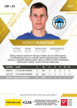 2022-23 SportZoo Fortuna:Liga - Limited Edition Gold #107 Marios Purzitidis Back
