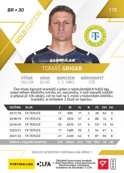 2022-23 SportZoo Fortuna:Liga - Limited Edition Gold #175 Tomas Grigar Back