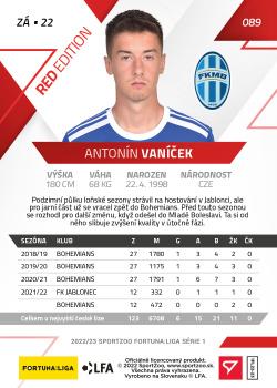 2022-23 SportZoo Fortuna:Liga - Limited Edition Red #89 Antonin Vanicek Back