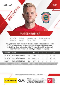 2022-23 SportZoo Fortuna:Liga - Limited Edition Red #190 Matej Hrabina Back
