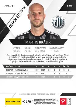 2022-23 SportZoo Fortuna:Liga - Limited Edition Black #118 Martin Kralik Back
