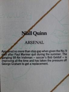 1986 Daily Mirror Stick With It #NNO Niall Quinn Back