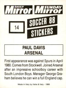 1987-88 Daily Mirror/Sunday Mirror Soccer 88 Stickers #14 Paul Davis Back