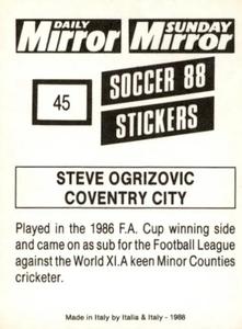 1987-88 Daily Mirror/Sunday Mirror Soccer 88 Stickers #45 Steve Ogrizovic Back