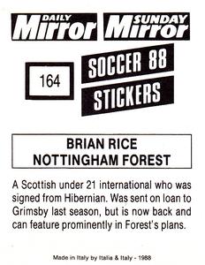 1987-88 Daily Mirror/Sunday Mirror Soccer 88 Stickers #164 Brian Rice Back