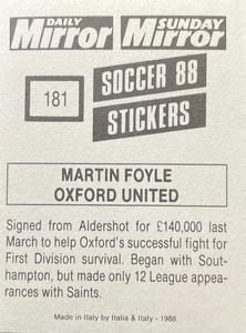1987-88 Daily Mirror/Sunday Mirror Soccer 88 Stickers #181 Martin Foyle Back