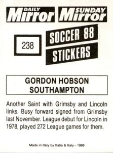 1987-88 Daily Mirror/Sunday Mirror Soccer 88 Stickers #238 Gordon Hobson Back