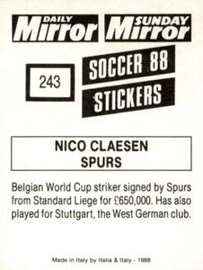 1987-88 Daily Mirror/Sunday Mirror Soccer 88 Stickers #243 Nico Claesen Back