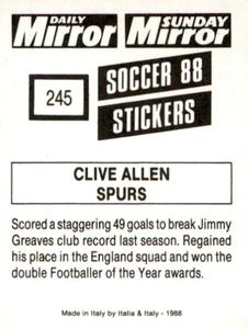 1987-88 Daily Mirror/Sunday Mirror Soccer 88 Stickers #245 Clive Allen Back