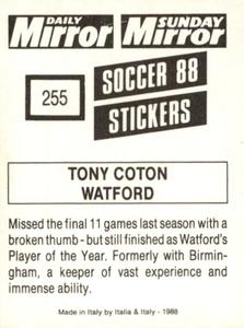 1987-88 Daily Mirror/Sunday Mirror Soccer 88 Stickers #255 Tony Coton Back