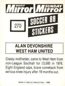 1987-88 Daily Mirror/Sunday Mirror Soccer 88 Stickers #270 Alan Devonshire Back