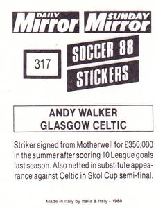 1987-88 Daily Mirror/Sunday Mirror Soccer 88 Stickers #317 Andy Walker Back