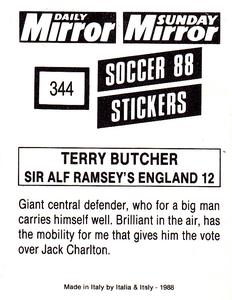 1987-88 Daily Mirror/Sunday Mirror Soccer 88 Stickers #344 Terry Butcher Back
