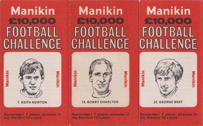 1969 J.R. Freeman Manikin Football Challenge - Uncut Trebles #7 / 19 / 22 Keith Newton / Bobby Charlton / George Best Front