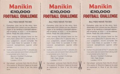 1969 J.R. Freeman Manikin Football Challenge - Uncut Trebles #8 / 20 / 23 George Cohen / John Hollins / Denis Law Back
