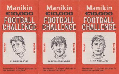 1969 J.R. Freeman Manikin Football Challenge - Uncut Trebles #13 / 14 / 31 Brian Labone / Howard Kendall / Jim McCalliog Front