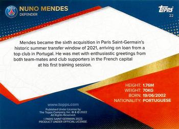 2021-22 Topps Paris Saint-Germain #22 Nuno Mendes Back