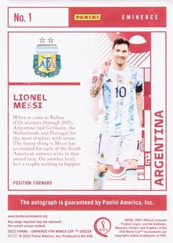 2022 Panini Eminence FIFA World Cup - Platinum #1 Lionel Messi Back