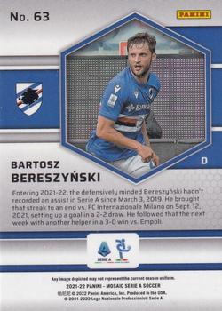 2021-22 Panini Mosaic Serie A #63 Bartosz Bereszynski Back