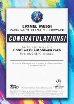 2021-22 Topps Inception UEFA Champions League - Base Autographs Orange #NNO Lionel Messi Back