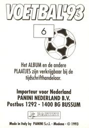 1992-93 Panini Voetbal 93 Stickers #6 Hans van Breukelen Back