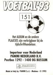 1992-93 Panini Voetbal 93 Stickers #151 Willem van der Ark Back