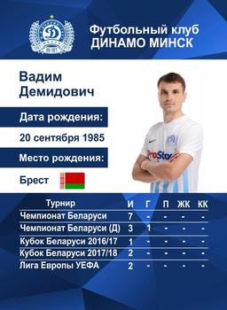 2017 FC Dinamo Minsk #NNO Vadzim Dzemidovich Back