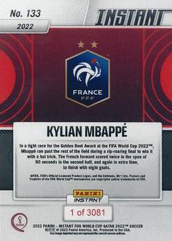2022 Panini Instant FIFA World Cup Qatar #133 Kylian Mbappé Back