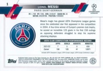 2022-23 Topps UEFA Club Competitions #1 Lionel Messi Back