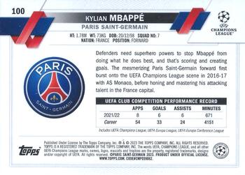 2022-23 Topps UEFA Club Competitions #100 Kylian Mbappé Back
