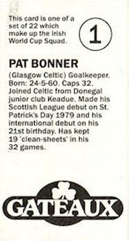 1990 Gateaux Irish World Cup Squad #1 Pat Bonner Back