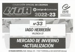 2022-23 Panini LaLiga Santander Este Stickers - Mercado de Invierno + Actualizacion #33 Iago Herrerín Back