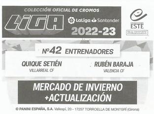 2022-23 Panini LaLiga Santander Este Stickers - Mercado de Invierno + Actualizacion #42 Quique Setien / Ruben Baraja Back