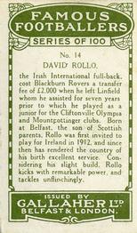 1925 Gallaher Famous Footballers #14 David Rollo Back