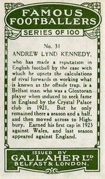 1925 Gallaher Famous Footballers #31 Andy Kennedy Back