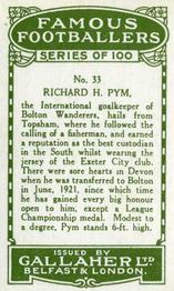 1925 Gallaher Famous Footballers #33 Dick Pym Back