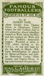 1925 Gallaher Famous Footballers #40 Albert Pape Back