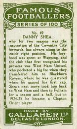 1925 Gallaher Famous Footballers #49 Danny Shea Back
