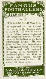 1925 Gallaher Famous Footballers #57 Alec Mackie Back