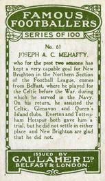 1925 Gallaher Famous Footballers #61 Joseph Mehaffy Back