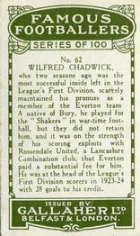 1925 Gallaher Famous Footballers #62 Wilf Chadwick Back