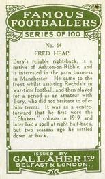1925 Gallaher Famous Footballers #64 Fred Heap Back