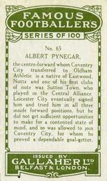 1925 Gallaher Famous Footballers #65 Albert Pynegar Back