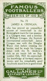 1925 Gallaher Famous Footballers #73 Jimmy Cringan Back