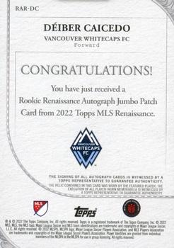 2022 Topps Renaissance MLS - Rookie Renaissance Autographed Jumbo Patch #RAR-DC Déiber Caicedo Back