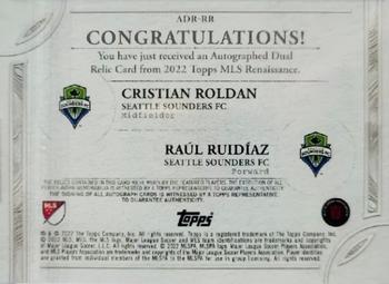 2022 Topps Renaissance MLS - Renaissance Autographed Dual Relics Platinum #ADR-RR Raúl Ruidíaz / Cristian Roldan Back